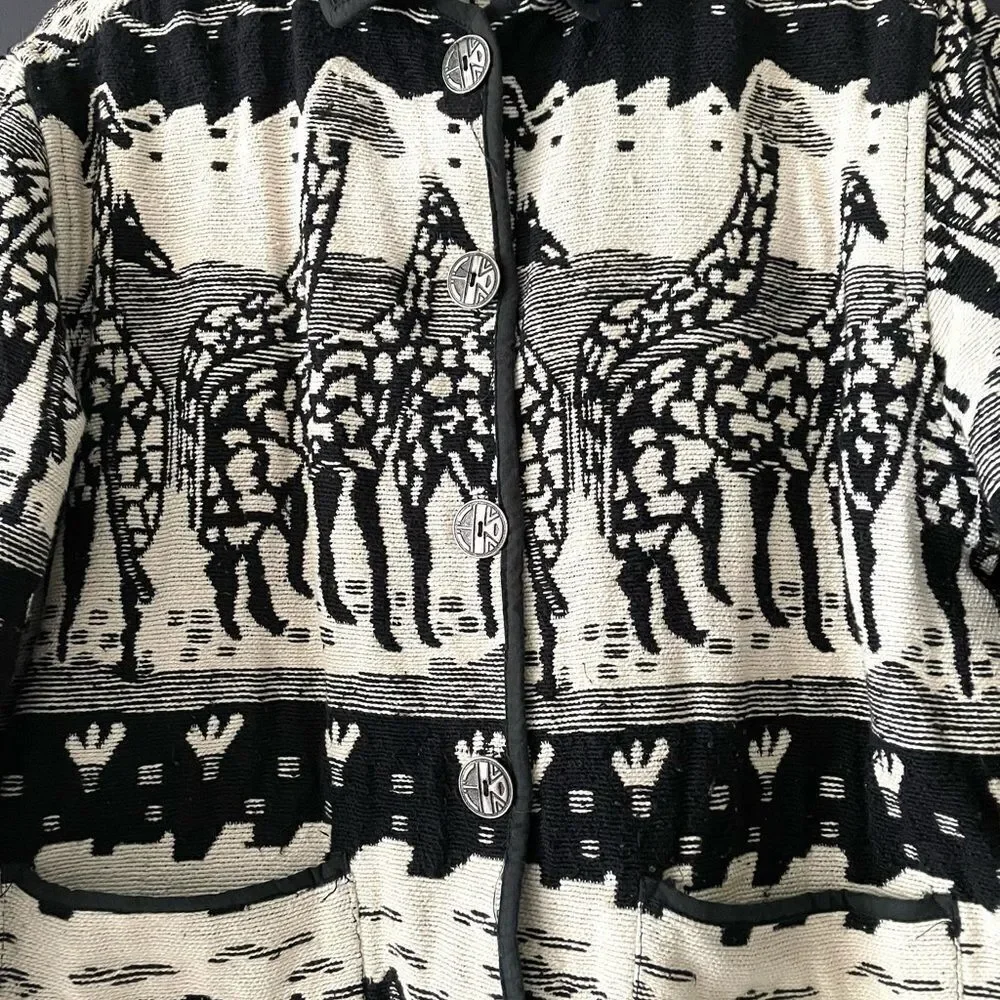 Vintage Jane Ashley jacquard African Print Jacket Size S 263 - Picture 2 of 7